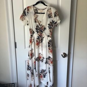 Ivory Floral High Low Wrap Dress